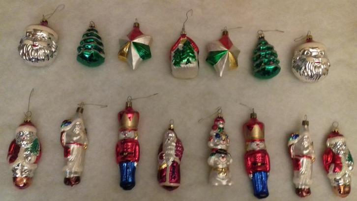 15 Mondgeblazen en Handbeschilderde Glazen Kerstfiguren, Diversen, Kerst, Zo goed als nieuw, Ophalen