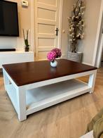 Leuke robuuste salontafel wit/teak, Huis en Inrichting, Tafels | Salontafels, 100 tot 150 cm, Verzenden, 50 tot 100 cm, Zo goed als nieuw