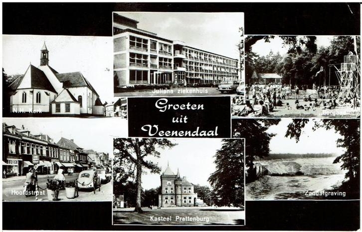 Ansichtkaart Veenendaal, 6-luik, Hoofdstraat, kerk, kasteel, Verzamelen, Ansichtkaarten | Nederland, Gelopen, Utrecht, 1960 tot 1980