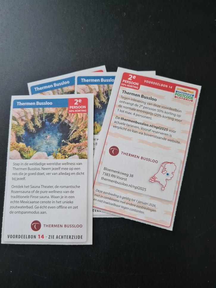 Thermen / sauna bussloo of berendonck
25 % korting pp, Verzamelen, Speelkaarten, Jokers en Kwartetten, Ophalen of Verzenden