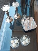 Zilver chroomkleur decoratie, kandelaars, etagere, en meer., Huis en Inrichting, Woonaccessoires | Etagères, Ophalen, Zo goed als nieuw