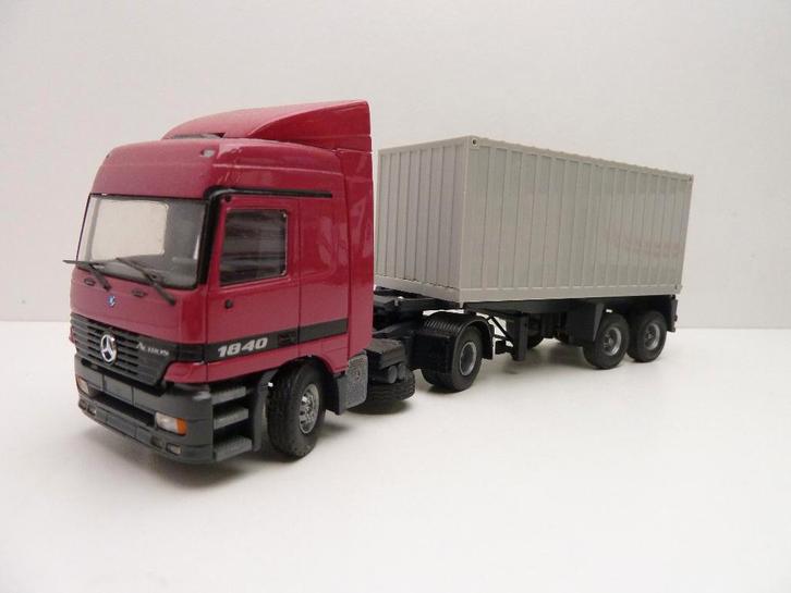 Mercedes Actross met 20 ft container oplegger  '' Tekno '', Hobby en Vrije tijd, Modelauto's | 1:50, Gebruikt, Bus of Vrachtwagen