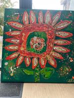 Groot kleurrijk schilderij bloem goud groen oranje, Antiek en Kunst, Kunst | Schilderijen | Abstract, Ophalen