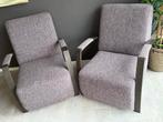 2 Stoffen Fauteuils Grijsbruin, Gebruikt, 75 tot 100 cm, Ophalen of Verzenden, Stof