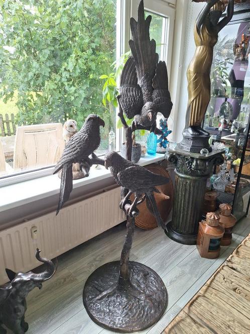 XXL Bronzen papegaaien boom/fontein 1,90m hoog..., Antiek en Kunst, Antiek | Koper en Brons, Brons, Ophalen