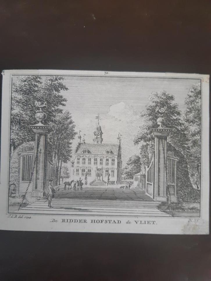 070 / Ridderhofstad De Vliet Kopergravure 1773 weinig marge, Antiek en Kunst, Kunst | Etsen en Gravures, Ophalen of Verzenden