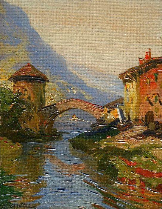 Prachtig Oud schilderijtje van Albert Meindl uit Oostenrijk, Antiek en Kunst, Kunst | Schilderijen | Klassiek, Ophalen of Verzenden
