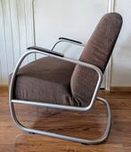 Fauteuil buizenframe met ribstof bekleed, Huis en Inrichting, Ophalen, Gebruikt, Minder dan 75 cm, Metaal