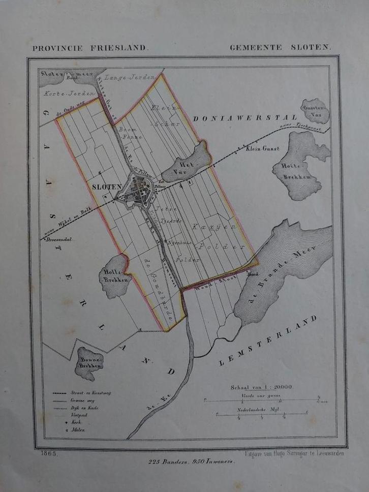 34 / Sloten - Klein Gaast Litho J. Kuyper 1865, Antiek en Kunst, Kunst | Litho's en Zeefdrukken, Ophalen of Verzenden