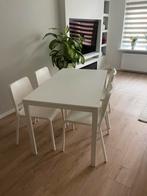 Eettafel met 4 stoelen, Ophalen, Kunststof, Wit, Zo goed als nieuw
