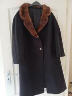 Vintage zwarte damesjas met bontkraag, Ophalen of Verzenden, Gedragen, Maat 46/48 (XL) of groter, Zwart