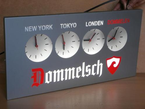 Reclame lichtbak Dommelsch bier klok lichtreclame wereldklok, Verzamelen, Biermerken, Gebruikt, Reclamebord, Plaat of Schild, Dommelsch