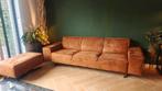 Montel 3,5 zits cognac bank met voetenbank., Huis en Inrichting, Banken | Bankstellen, Ophalen, 250 tot 300 cm, Gebruikt, Rechte bank