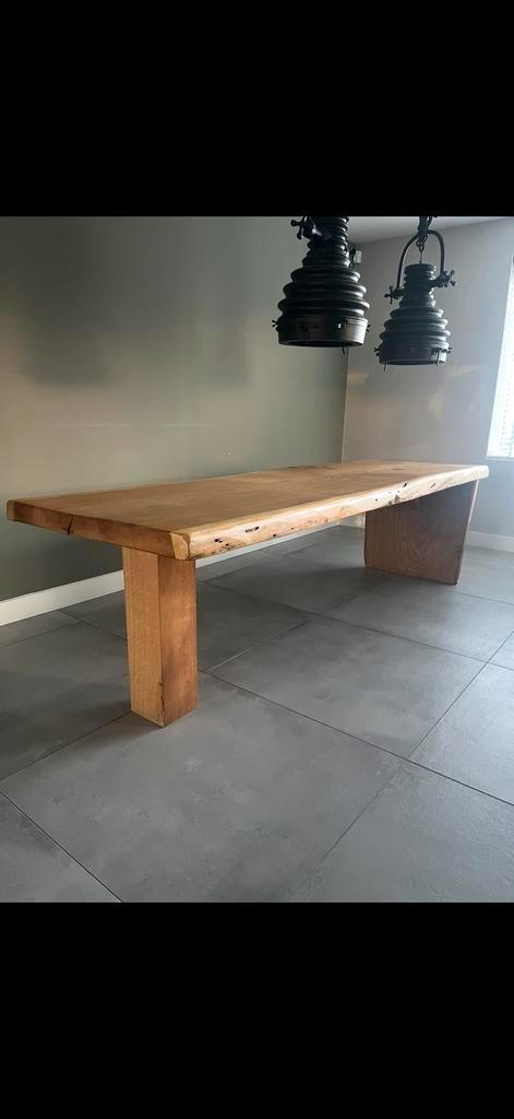 Eiken boomstamtafel blad uit 1 stuk, Huis en Inrichting, Tafels | Eettafels, Zo goed als nieuw, 50 tot 100 cm, 200 cm of meer