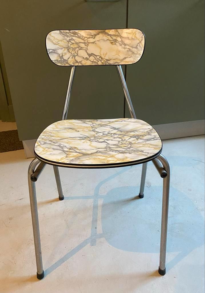 Vintage Formica Stoeltje Marmer Print, Huis en Inrichting, Stoelen, Gebruikt, Eén, Kunststof, Overige kleuren, Ophalen