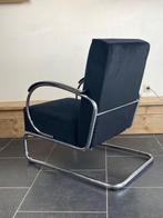 2 Gispen 407 fauteuils, hoogglans chroom, zwarte ribstof, Huis en Inrichting, Fauteuils, Design, 75 tot 100 cm, Ophalen of Verzenden
