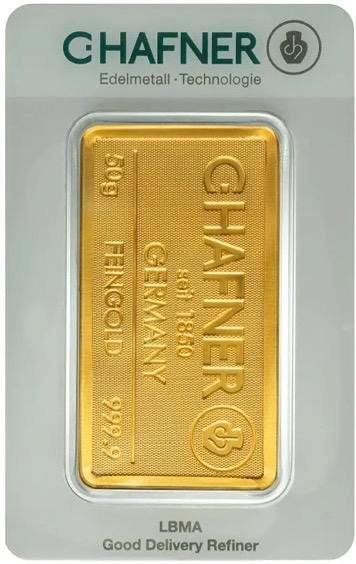 C Hafner goud baar 50 gram, LBMA geaccrediteerd., Postzegels en Munten, Edelmetalen en Baren, Goud, Ophalen