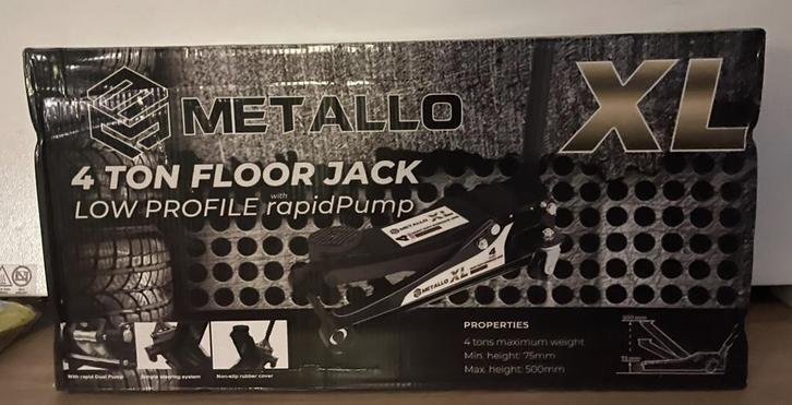 Nieuwe 4 tons Garagekrik Metallo extra laag en snel heffen, Auto diversen, Krikken, Nieuw, Garagekrik, Hydraulisch, Ophalen