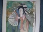JAPANSE GEISHA, AQUAREL, GESIGNEERD, 45 X 19,5 CM, Antiek en Kunst, Kunst | Schilderijen | Klassiek, Ophalen of Verzenden