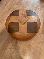 Prachtige vintage leren poef met patchwork, Ophalen, Gebruikt, Leer, 50 tot 75 cm