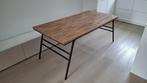 Bruine houten eettafel rechthoek 180x90 stalen poten, Ophalen, Teakhout, Industrieel, Scandinavisch, 50 tot 100 cm