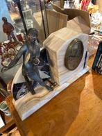 Antieke Art Deco Klok met Beeld, Antiek en Kunst, Ophalen of Verzenden