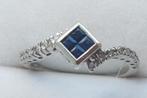 Prachtige witgouden ring met saffier en diamant 14 karaats, Verzenden, Wit, Zo goed als nieuw, 17 tot 18
