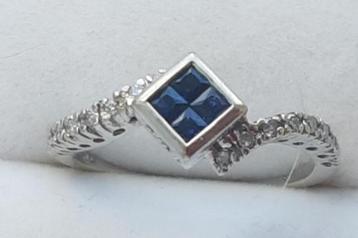 Prachtige witgouden ring met saffier en diamant 14 karaats beschikbaar voor biedingen