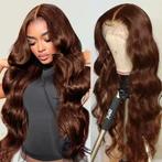 Bruin / BROWN human hair lace wig, pruik, BODYWAVE & stijl, Ophalen of Verzenden, Zo goed als nieuw, Pruik of Haarverlenging