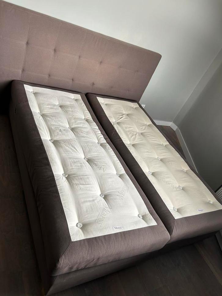 Mérens Bed + Topmatras Paardenhaar, Huis en Inrichting, Slaapkamer | Boxsprings, Gebruikt, 180 cm, 200 cm, Tweepersoons, Bruin