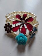 Armband parels bloemen en vlinder, Sieraden, Tassen en Uiterlijk, Armbanden, Overige materialen, Overige kleuren, Nieuw, Ophalen of Verzenden