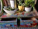 vrolijk vintage plantentafel brocante bankje multicolor, Ophalen