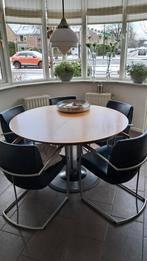 Ronde eethoek met 5 leren stoelen, Huis en Inrichting, Ophalen of Verzenden, Gebruikt