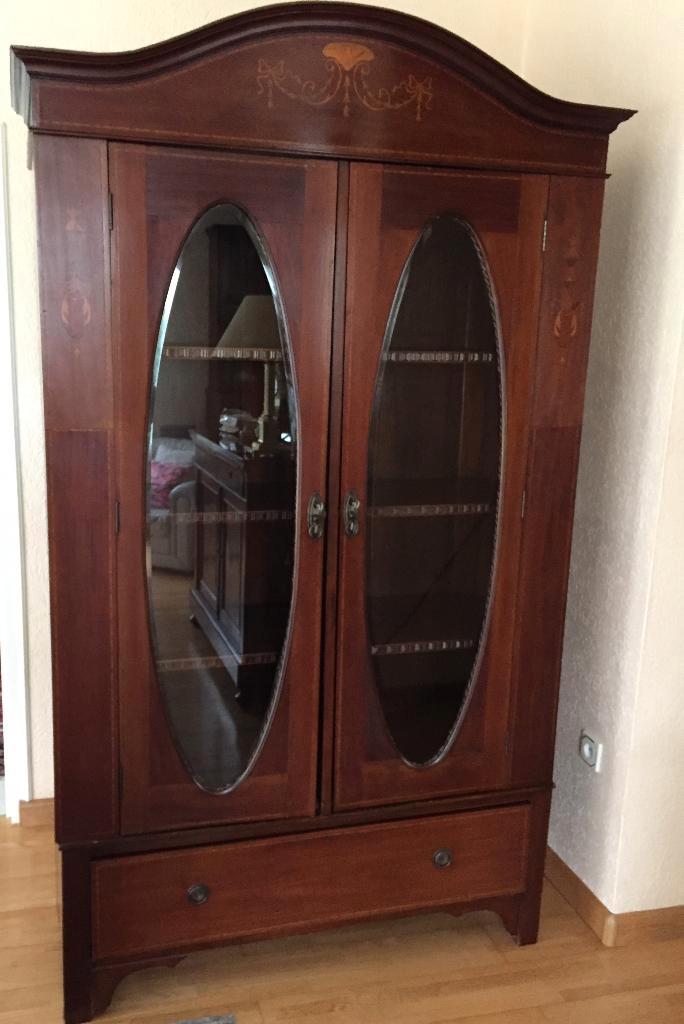 0419 Antieke notenhouten vitrine., Huis en Inrichting, Kasten | Vitrinekasten, Gebruikt, 200 cm of meer, 100 tot 150 cm, 25 tot 50 cm