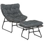 Outsunny rotan fauteuils met kruk staalgrijs 69 x 76 x 70 cm, Ophalen, Nieuw, Rotan