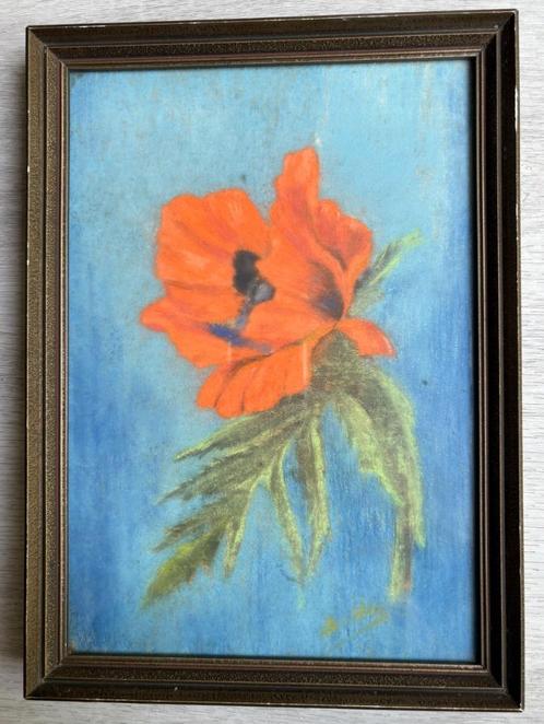 Mooie krijttekening van een klaproos, rond 1920-1930, Antiek en Kunst, Kunst | Tekeningen en Foto's, Ophalen of Verzenden