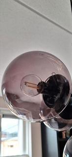 Hanglamp 4 bollen Rookglas, Huis en Inrichting, Lampen | Hanglampen, Ophalen, Zo goed als nieuw, Glas, 75 cm of meer