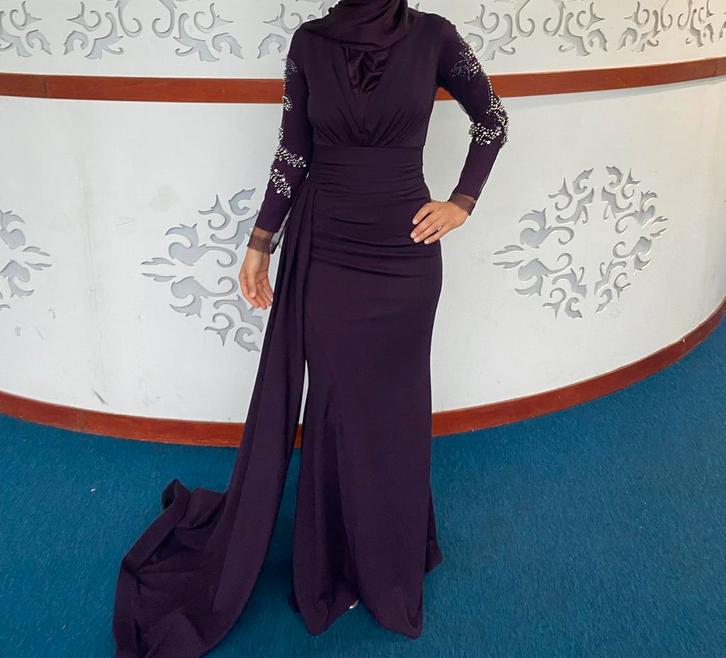 Avondjurk paars maat 36 Small stretch HIJAB, Kleding | Dames, Gelegenheidskleding, Zo goed als nieuw, Galajurk, Maat 36 (S), Ophalen of Verzenden