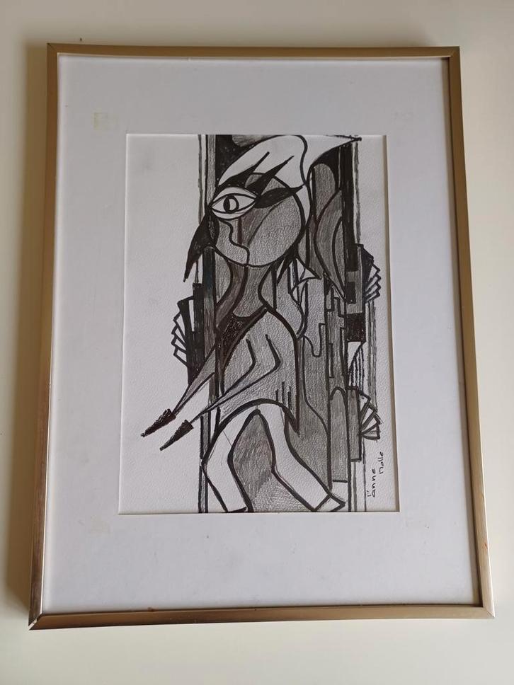 Abstracte tekening, Antiek en Kunst, Kunst | Tekeningen en Foto's, Ophalen