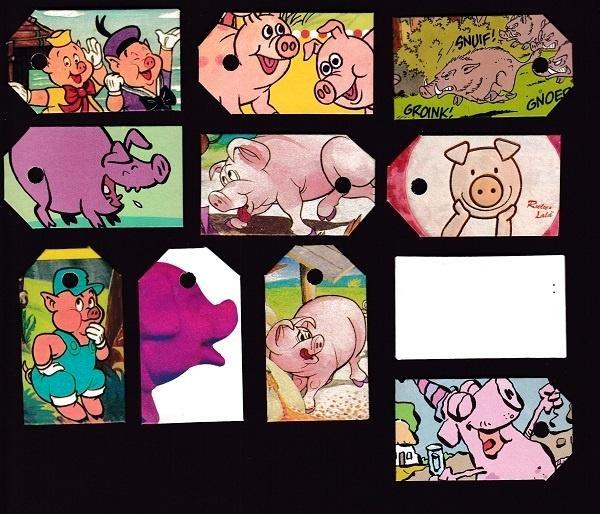 0055) varkens labeltjes, Verzamelen, Dierenverzamelingen, Zo goed als nieuw, Overige typen, Ophalen of Verzenden