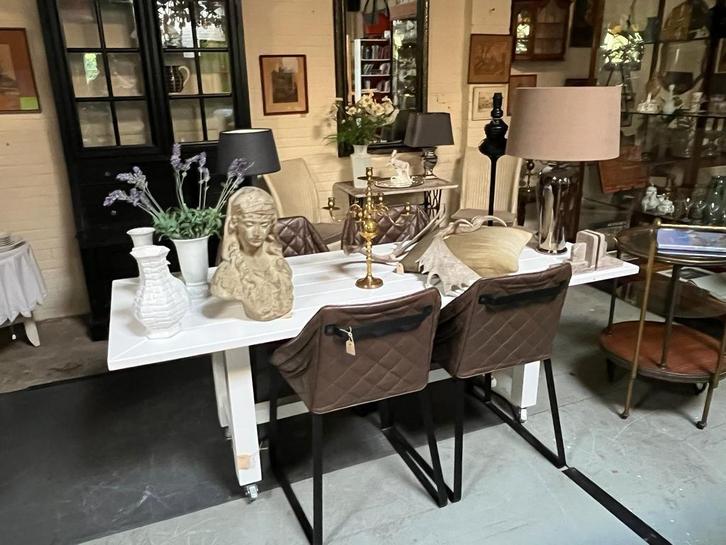 29) Witte massief houten Jan des Bouvrie eettafel., Huis en Inrichting, Tafels | Eettafels, Gebruikt, 50 tot 100 cm, 150 tot 200 cm