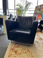 Zwart lederen fauteuil, Huis en Inrichting, Fauteuils, Ophalen, Gebruikt, 50 tot 75 cm, Leer