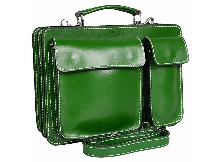Aktetas Leren Laptoptas Schooltas Echtleer Groen, 30 tot 40 cm, Duitsland, Aktetas of Boekentas, Ophalen of Verzenden