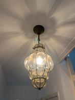 Antieke hanglamp met handgeblazen glas, Ophalen of Verzenden