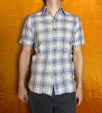 Vintage overhemd - 70s - geruit - blauw / gebroken wit S, Blauw, Halswijdte 38 (S) of kleiner, Vintage, Ophalen of Verzenden