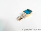 15507-1 Gouden 18K Diamanten Hanger + Blauwe Topaas, Overige voorstellingen, Blauw, Ophalen of Verzenden, Zo goed als nieuw