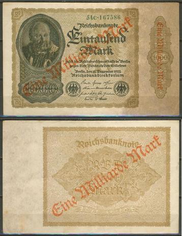 1000 Mark 1922 Reichsbanknote 54c 167586 Notgeld r-80 jdu beschikbaar voor biedingen
