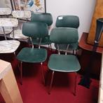 Vintage Keukenstoelen met Groene Skai Bekleding - 4 stuks, Ophalen, Gebruikt, Overige kleuren, Vier