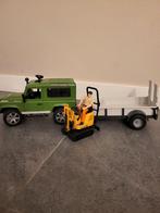 Bruder 2593 Land Rover Defender auto met aanhanger en kraan, Ophalen of Verzenden, Gebruikt