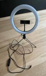 Selfie ringlamp met telefoonhouder op statief met doos, Ophalen, Zo goed als nieuw